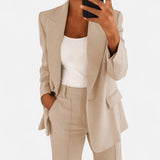 Damen-Zweiteiler: Blazer und Hose aus Stretchstoff – Beige