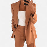 Damen-Zweiteiler: Blazer und Hose aus Stretchstoff – Braun