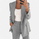 Damen-Zweiteiler: Blazer und Hose aus Stretchstoff – Grau