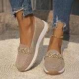Flache Damen-Loafer mit Schnallen | Rutschfeste Sohle – Khaki