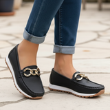 Flache Damen-Loafer mit Schnallen | Rutschfeste Sohle – Schwarz