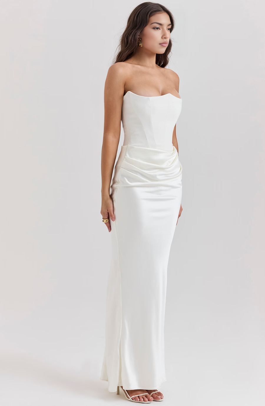 Damen Elegante Trägerlos Formale Fit Hochzeit Gast Kleid | Maxi