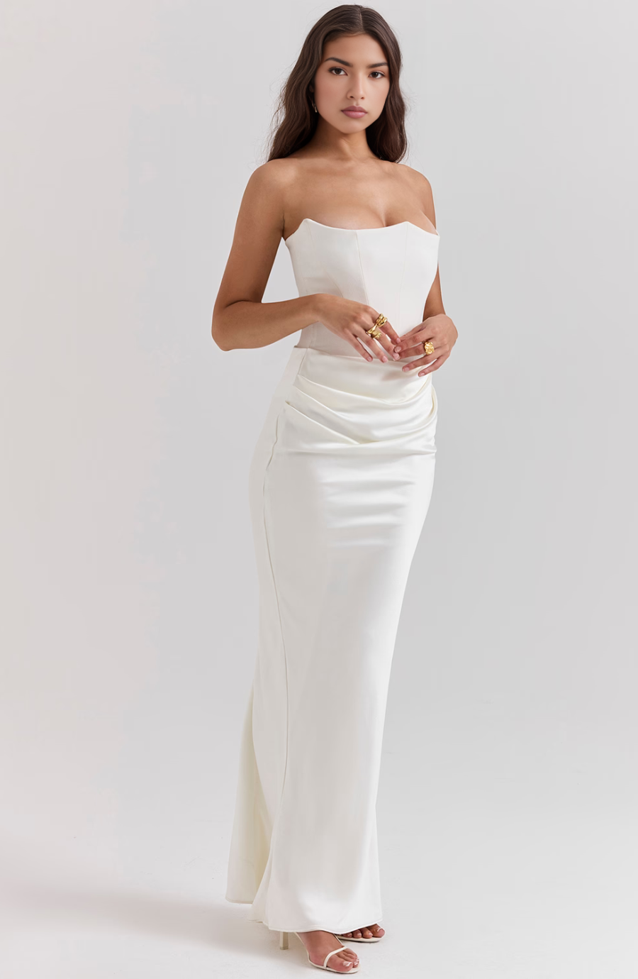 Damen Elegante Trägerlos Formale Fit Hochzeit Gast Kleid | Maxi