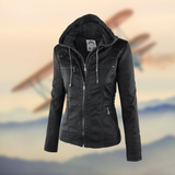 Drune | Damen Kapuzenlederjacke - Stilvoll & Funktional – Schwarz
