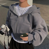 Damen Oversized Kapuzenjacke mit Reißverschluss und Taschen – Dunkelgrau
