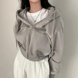 Damen Oversized Kapuzenjacke mit Reißverschluss und Taschen – Grau