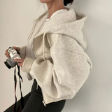 Damen Oversized Kapuzenjacke mit Reißverschluss und Taschen – Beige