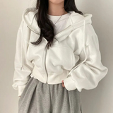 Damen Oversized Kapuzenjacke mit Reißverschluss und Taschen – Weiß