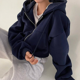 Damen Oversized Kapuzenjacke mit Reißverschluss und Taschen – Blau