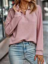 Victoria | Elegantes Damen-Sweatshirt Mit Reißverschluss-Ausschnitt – Rosa