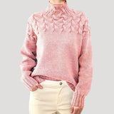 Greta | Eleganter Und Bequemer Zopfmuster-Rollkragenpullover – Hellrosa