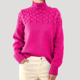 Greta | Eleganter Und Bequemer Zopfmuster-Rollkragenpullover – Rosa