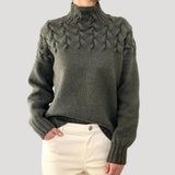Greta | Eleganter Und Bequemer Zopfmuster-Rollkragenpullover – Grau