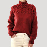 Greta | Eleganter Und Bequemer Zopfmuster-Rollkragenpullover – Rot