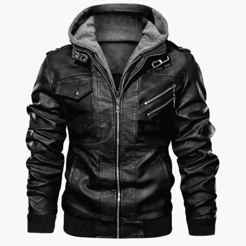 Herren Lederjacke - Stylisch mit abnehmbarer Kapuze und Details