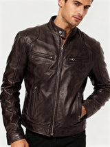 Herren Schwarze Leder Bikerjacke Premium Moto Stil – Slim Fit Jacke – Braun