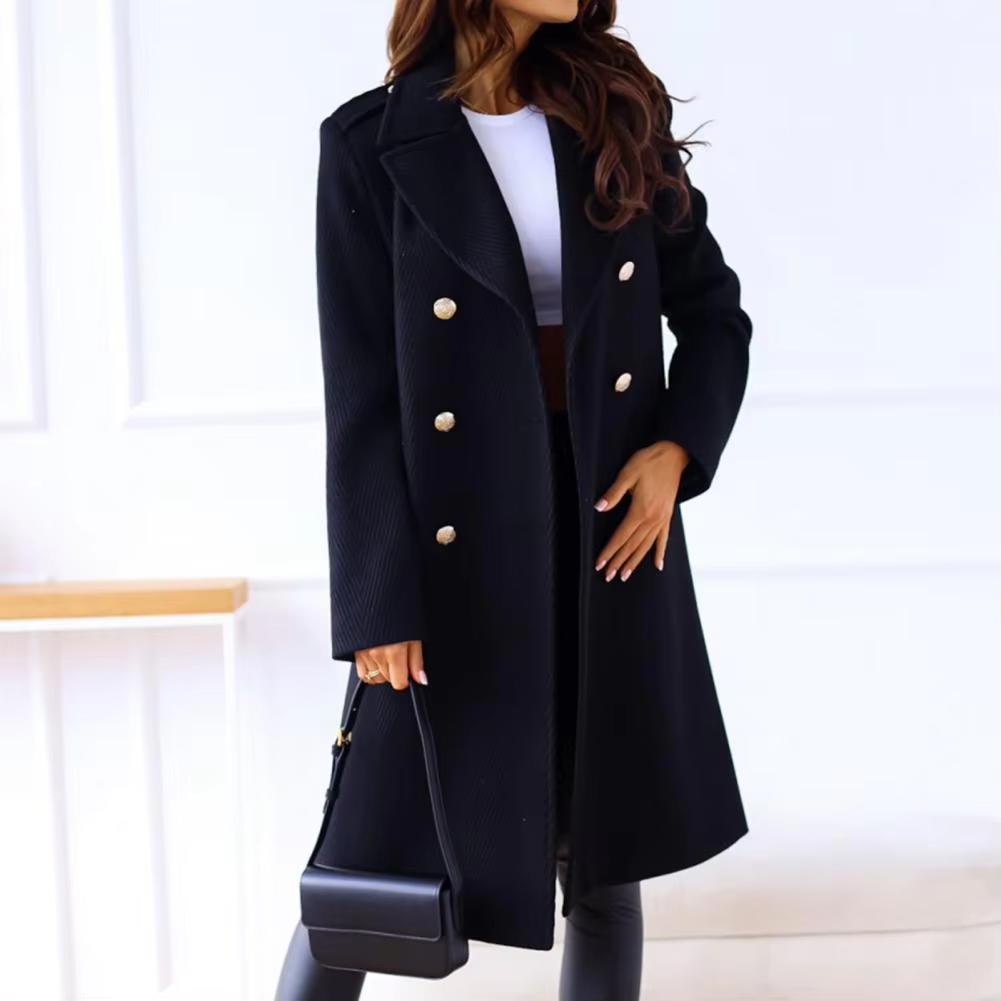 Eleganter Damenmantel - Klassisches Design mit Knöpfen und Taschen