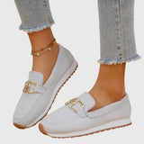 Fabianna Damen-Loafer mit Schnalle und Strukturfinish – Weiß