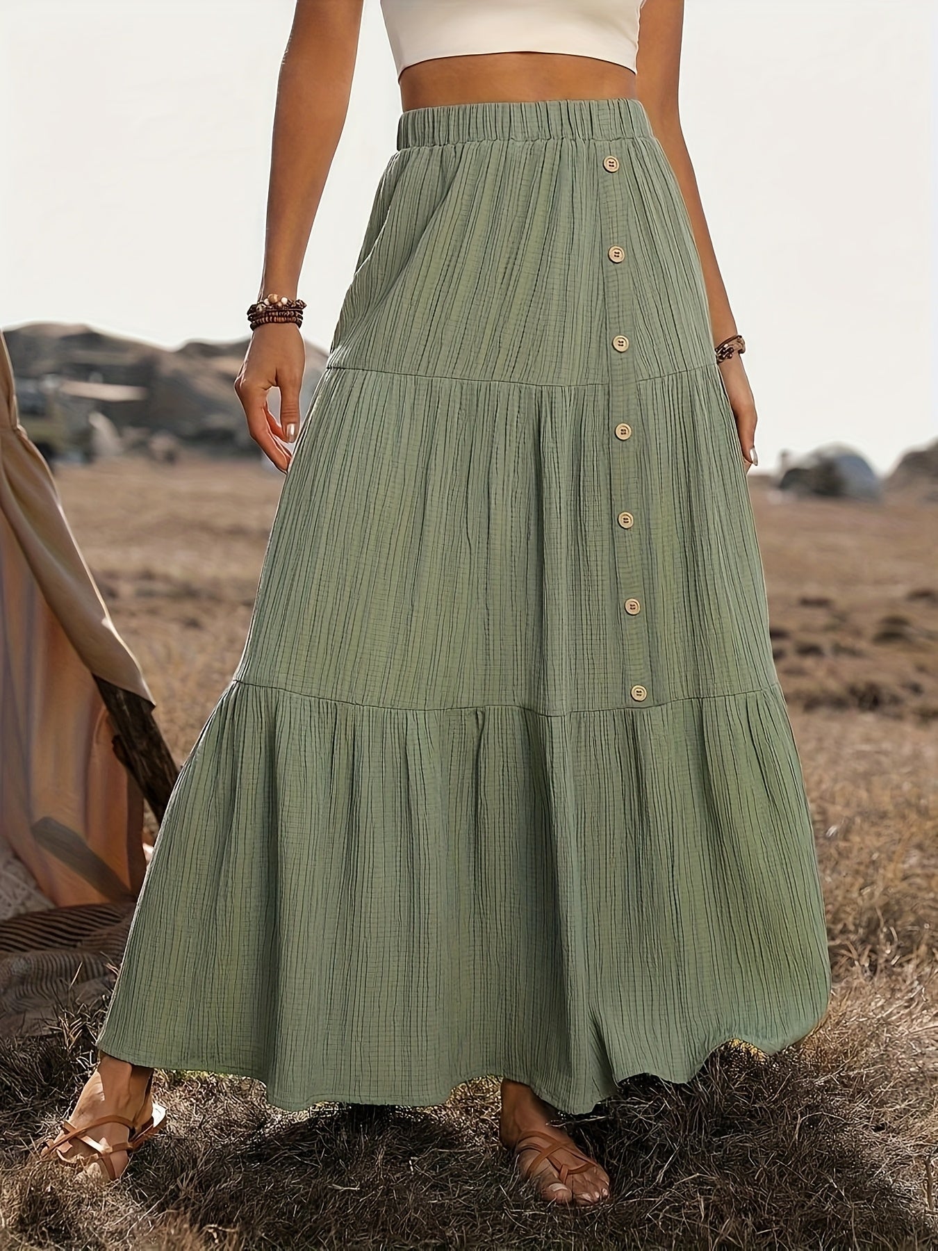 Damen Maxirock Baumwolle Boho Stil mit Volants – Sommer