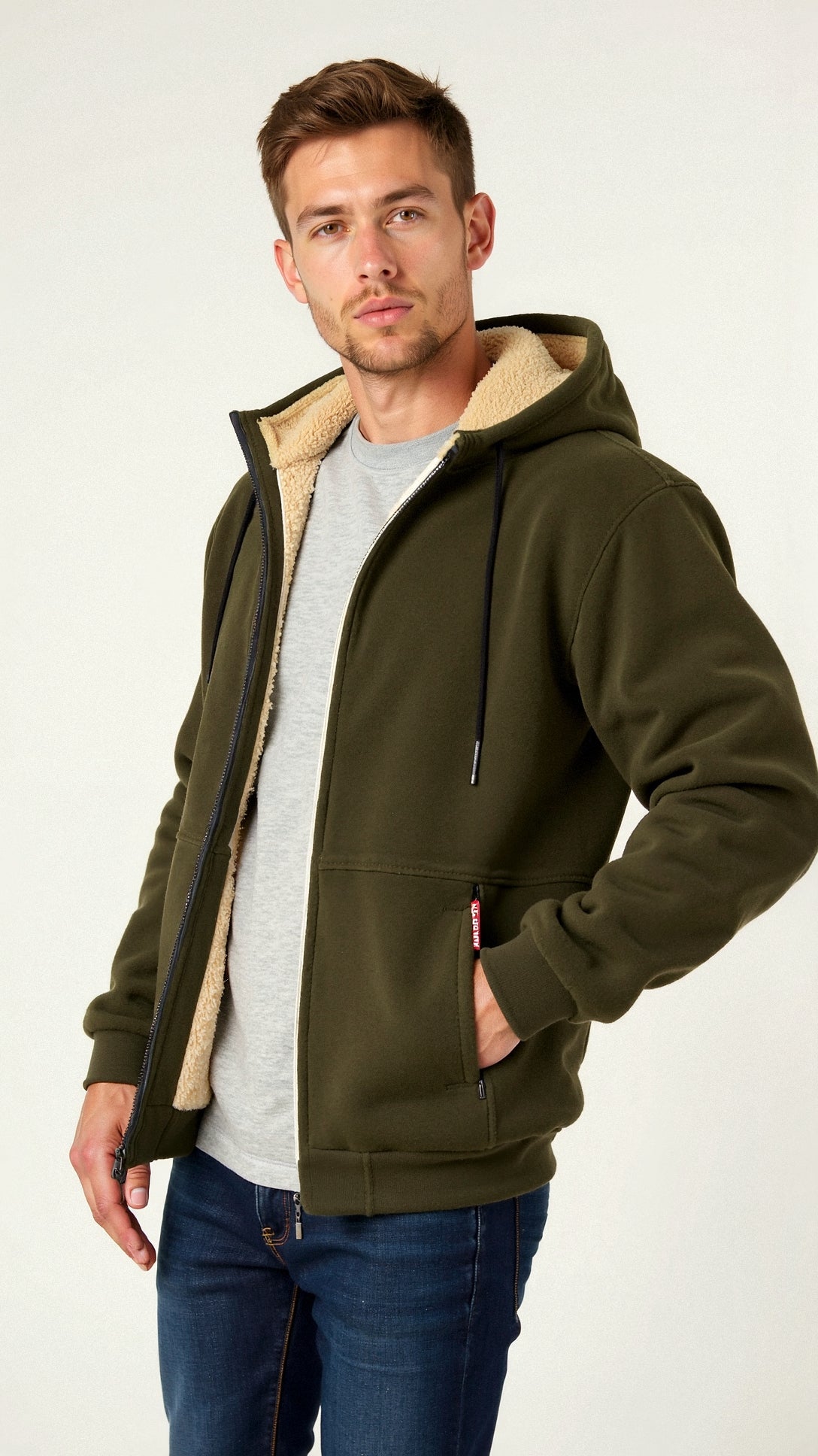 Fellgefütterter Hoodie – Warm – Mit Reißverschluss – Winter-Hoodie – Herren-Hoodie-Jacke