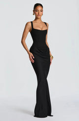 Figurbetontes Damenkleid mit rückenfreiem Schnitt | Langes Abendkleid – Schwarz