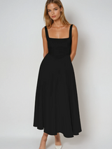 Figurbetontes Midikleid mit Quadrat-Ausschnitt | Damenmode – Schwarz