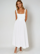 Figurbetontes Midikleid mit Quadrat-Ausschnitt | Damenmode – Weiß