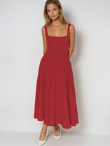 Figurbetontes Midikleid mit Quadrat-Ausschnitt | Damenmode – Rot