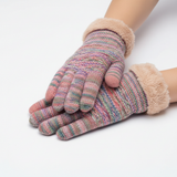 Touchscreen-Handschuhe mit Zopfmuster – Regenbogen