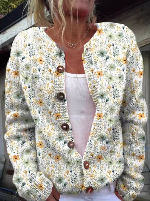 Florale Strickjacke mit elegantem Schnitt