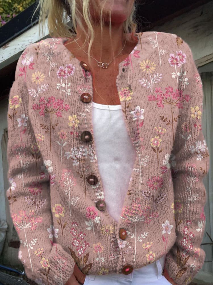Florale Strickjacke mit elegantem Schnitt