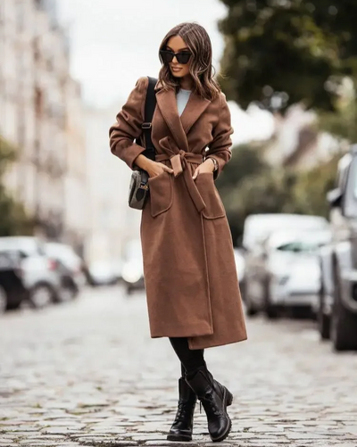 Eleganter Damenmantel - Stylischer Wintermantel mit Revers und Gürtel