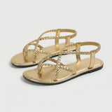 Geflochtene Sandale Damen | Flacher Komfort & Sicherer Fersenhalt – Gold