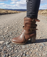 Damen Stiefeletten mit Schnallenriemen – Braun