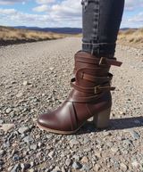 Damen Stiefeletten mit Schnallenriemen – Kaffee