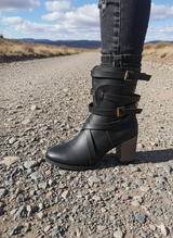 Damen Stiefeletten mit Schnallenriemen – Schwarz