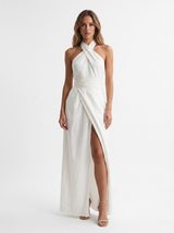 Novalyn - Skulpturales Neckholder-Abendkleid – Weiß