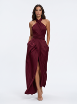 Novalyn - Skulpturales Neckholder-Abendkleid – Burgunder