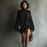 Damen-Strick-Minikleid im Vintage-Stil – Schwarz