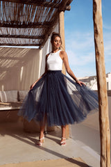 Maxirock Damen | Gepunkteter Tüll & Romantisch-Femininer Stil – Blau