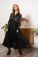 Maxirock Damen | Gepunkteter Tüll & Romantisch-Femininer Stil – Schwarz