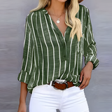 Gestreifte Damenbluse | V-Ausschnitt & Knopfleiste für einen gepflegten Look – Grün
