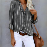 Gestreifte Damenbluse | V-Ausschnitt & Knopfleiste für einen gepflegten Look – Grau