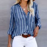 Gestreifte Damenbluse | V-Ausschnitt & Knopfleiste für einen gepflegten Look – Blau