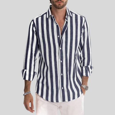 Gestreiftes Hemd – Langarm – Knopfleiste – Leinenhemd – Herrenhemden