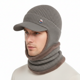 Gestrickte Herrenmütze mit Schirm und kuscheligem Innenfutter – Khaki