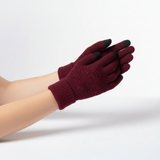 Gestrickte Touchscreen-Handschuhe mit Fütterung – Weinrot