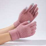 Gestrickte Touchscreen-Handschuhe mit Fütterung – Rosa