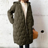 Damen Langarm Padded Parka mit Kapuze und Taschen – Dunkelgrün
