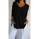 Gisela | Damen V Ausschnitt Strickpullover mit Moderne Design – Schwarz